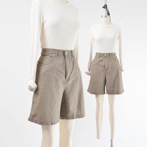Taupe Brown Shorts size Medium | 90s Vintage Linen Cotton Blend High Waisted Knee Length Shorts 30 waist