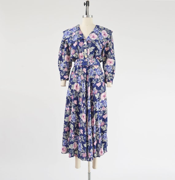 Blue Floral Dress 80s Vintage Cute Cottagecore Sh… - image 2