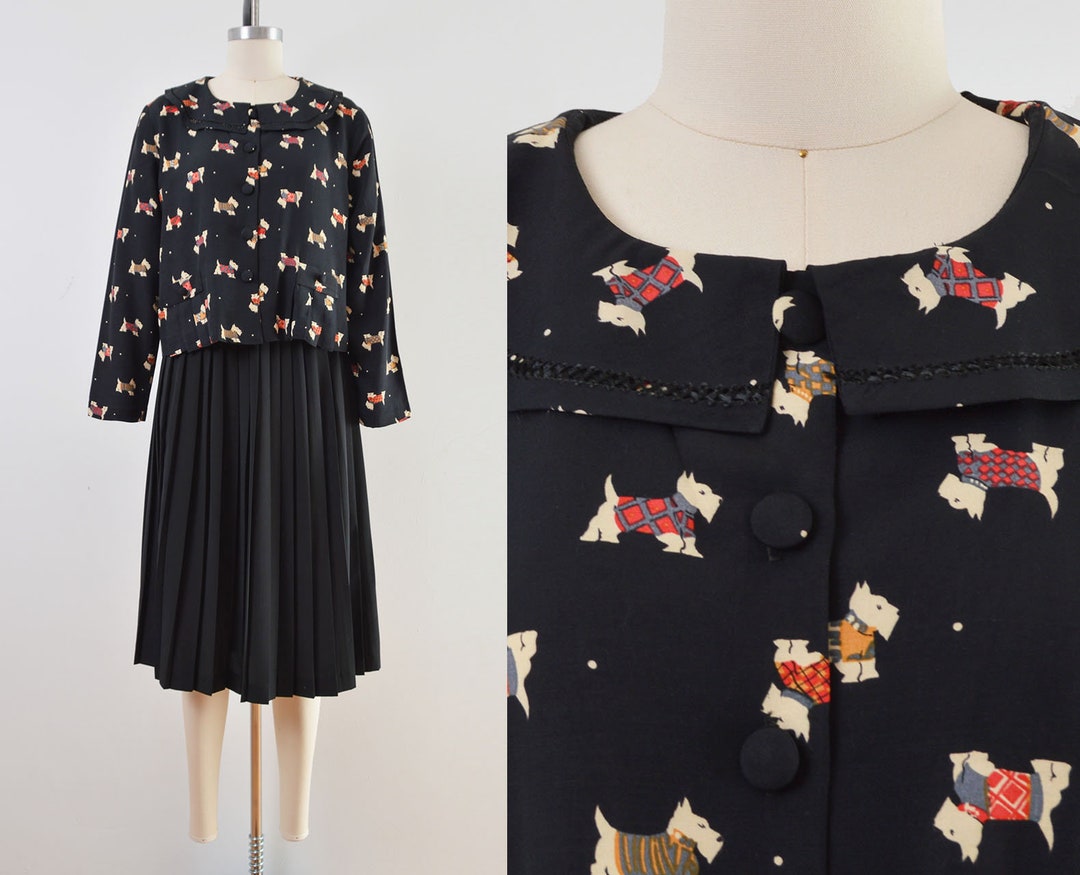 Vintage Black Scottie Dog Blouse Peter Pan Collar Novelty Etsy
