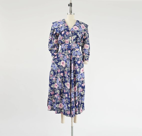 Blue Floral Dress 80s Vintage Cute Cottagecore Sh… - image 8