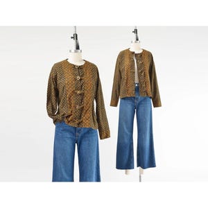 Vintage 90s Boho Cotton Jacket with Coin Buttons size S