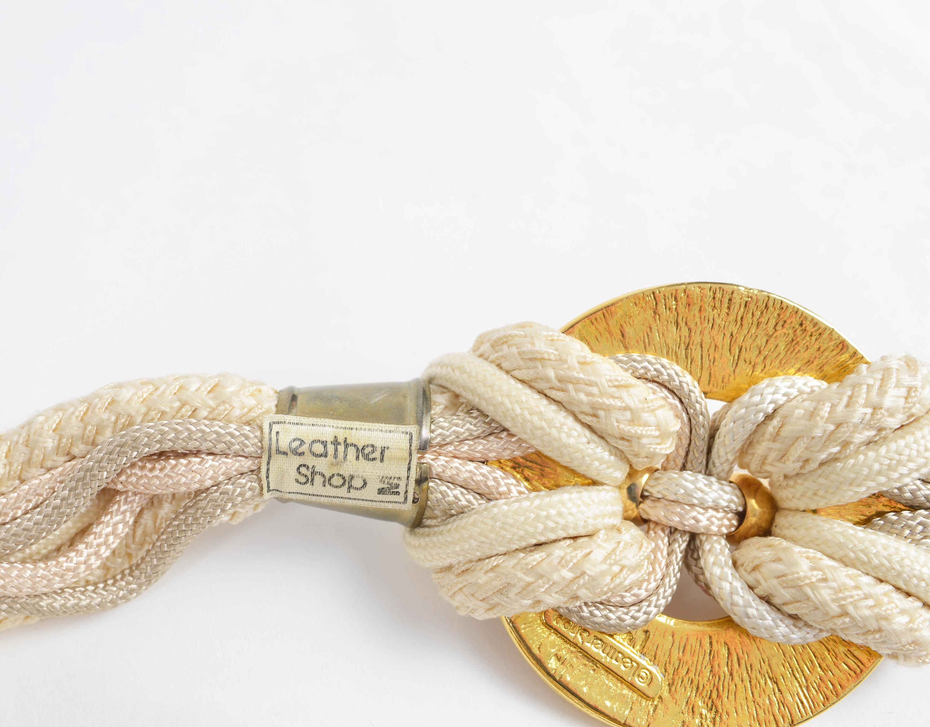 Vintage 80’s Cord Brass Gold Cream Belt Vintage 80s Cream and Gold Medallion Braided Cord Cinch Belt  main image 2