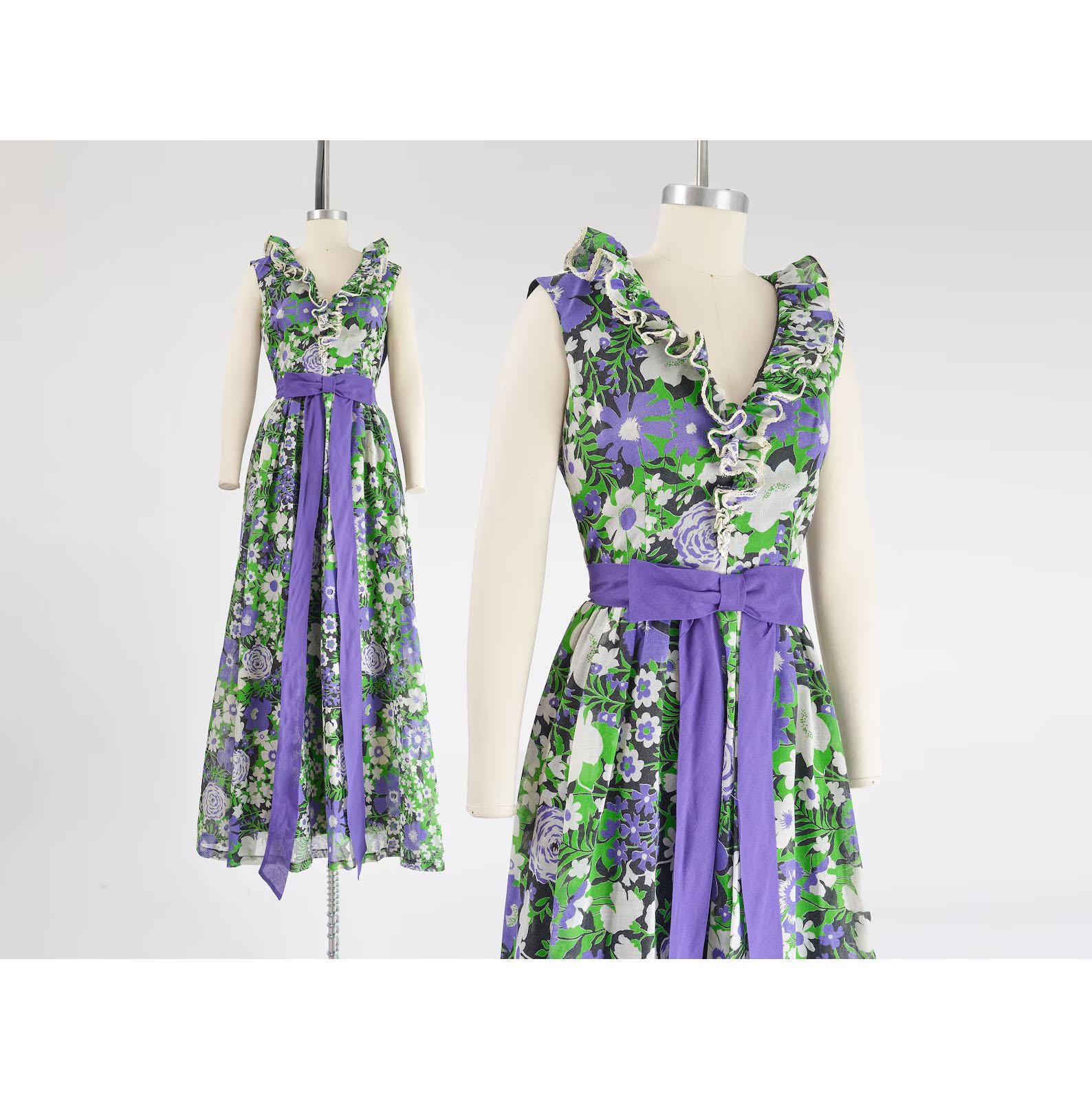 purple and green floral dress Finding Myself 100% Cotton Purple Floral Mini Dress