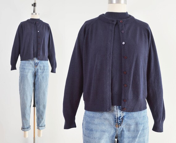 Navy Blue Two Piece Sweater Set Vintage 