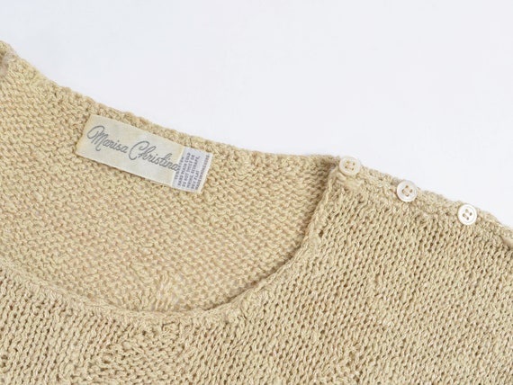 Tan Cap Sleeve Sweater 80s Vintage Boho Zig Zag S… - image 9