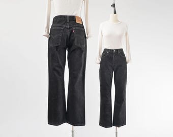 Vintage Levi's 505 Black Jeans High Rise Straight Leg Regular Fit Jeans size M 8