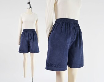 Adidas Corduroy Shorts Y2K Vintage Navy Cotton Elastic Waist Knee Length Shorts size M L 30 - 34 waist