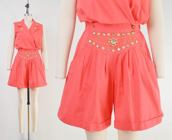 Salmon Pink Studded Romper Vintage 