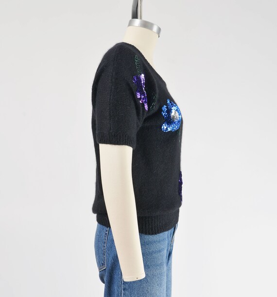 Cute Black Floral Beaded Sweater 80s Vintage Silk… - image 4