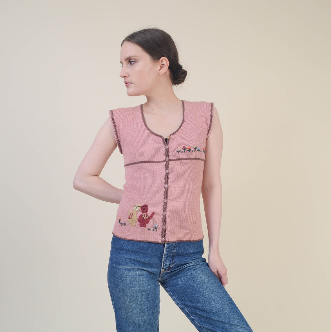 pink sweater vest womens