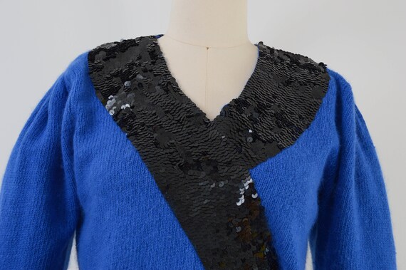 Blue Silk Angora Sweater Vintage 80s Sequin Sweat… - image 8
