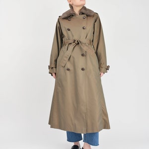 Army Green Trench Coat Size M 80s Vintage Double Breasted Midi Length ...