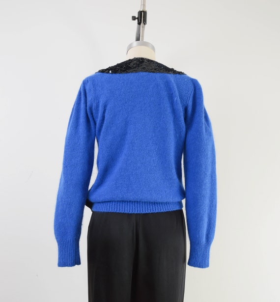 Blue Silk Angora Sweater Vintage 80s Sequin Sweat… - image 6