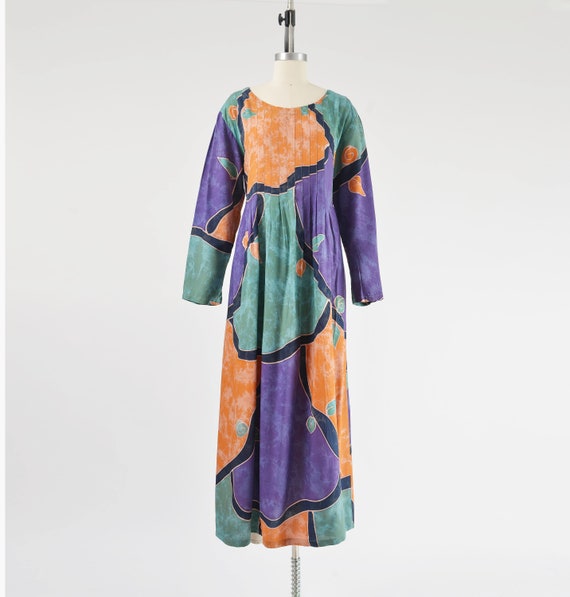 Abstract Batik Print Maxi Dress 90s Vintage Long … - image 2