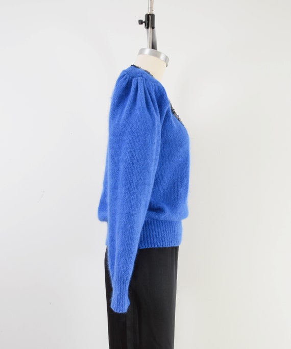 Blue Silk Angora Sweater Vintage 80s Sequin Sweat… - image 5