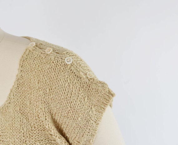Tan Cap Sleeve Sweater 80s Vintage Boho Zig Zag S… - image 6