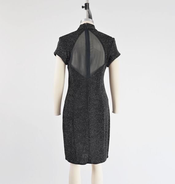 Black Stretchy Dress 90s Vintage Sheer Mesh Spark… - image 6