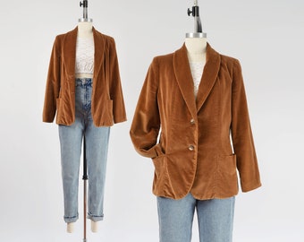 Vintage 70s Brown Velveteen Blazer Cotton Velvet Fitted Suit Jacket size M