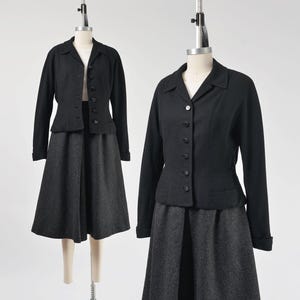 Vintage 50s Black Jacket | Nipped Waist Hourglass Fitted Jacket Retro Victorian Goth Style size S M