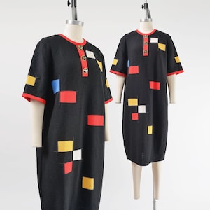 De Stijl Sweater Dress size M L | Vintage 80s Color Block Dress | Wool Knit Mondrian Modern Art Dress
