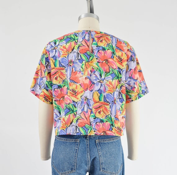 Colorful Floral Blouse 90s Vintage Silky Painterl… - image 5