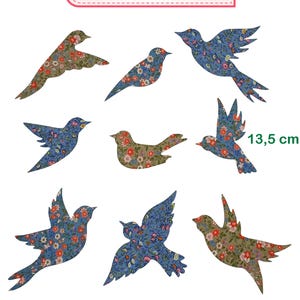 Birds silhouettes laser cut cotton appliqués