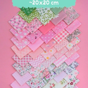 Cotton Fabric Squares Precut- 8x8” – Pink colors- Perfect for Crafting and Quilting