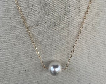 the classic "erin" necklace ~ creamy white 14" crystal pearl affixed to gold filled or sterling silver delicate (3 x 2.3 mm) chain