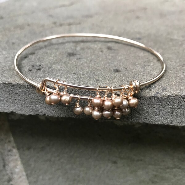 SOLD BACK ORDER the "lydia" bracelet ~ freshwater pearls affixed to gold-filled adjustable bangle