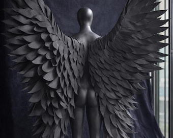 Ailes d'ange noires XL - Accessoire de costume gothique fait main pour scène, gala, style fantastique