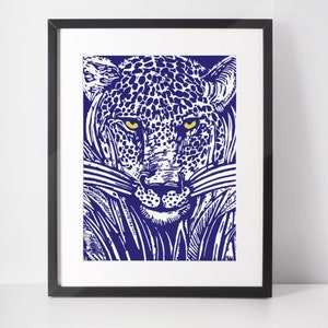 Cat wall art jungle leopard woodcut animal lover gift