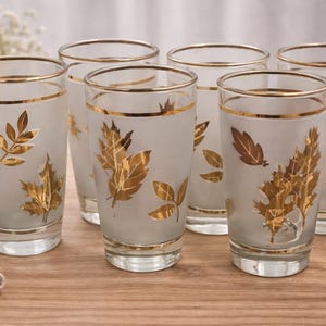 Vintage Libbey Highball Glasses – Mid Century Frosted Gold Leaf Set