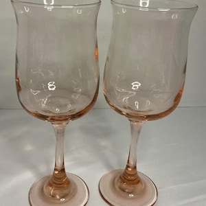 Vintage Pink Glass Goblets – 8.25” Tall Blush Stemware – Set of 2 Mid-Century Wine Glasses