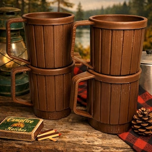 Vintage Rubbermaid Brown Stacking Mugs: 1970s Retro Camping Cups - Set of 4
