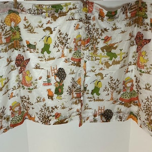 1970s Country Children Print Cafe Curtains - Retro Kitchen Decor