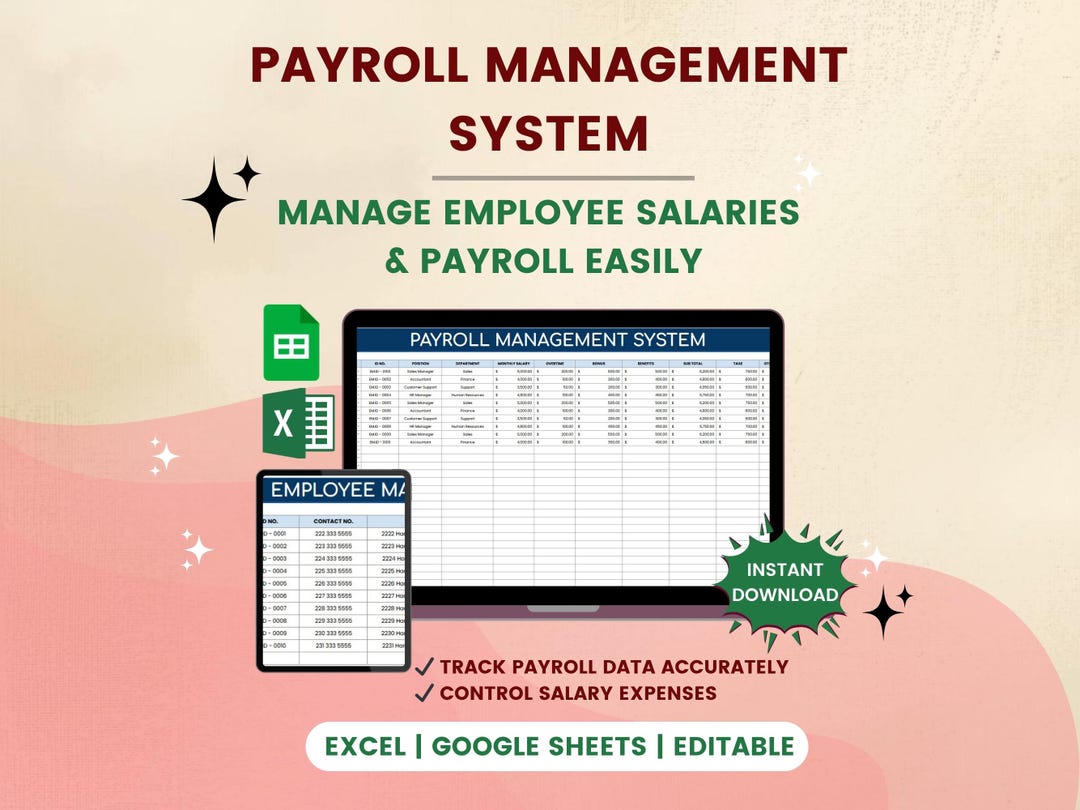 Payroll Management Spreadsheet | Employee Salary Tracker | Payroll ...