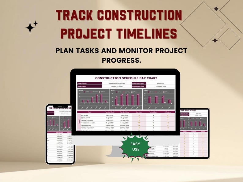 Construction Schedule Template | Project Timeline Tracker Spreadsheet ...