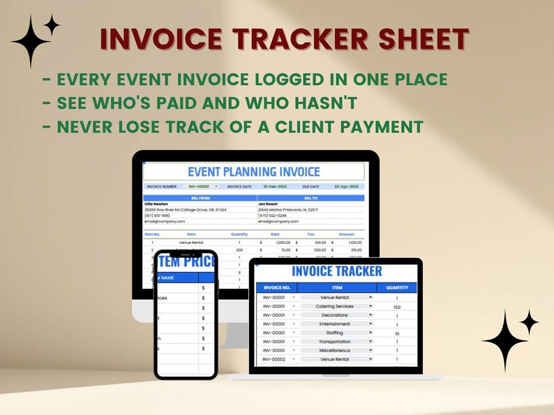 Event Billing Example Event Invoice Template | Google Sheets Wedding Planner Billing ...