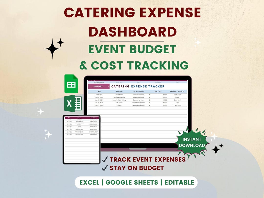 Catering Expense Tracker | Event Budget Spreadsheet | Cost Tracking ...