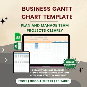 Sjabloon voor zakelijke Gantt-diagrammen | Tijdlijn en taaktracker teamproject | Workflowplanner Excel Google Spreadsheets