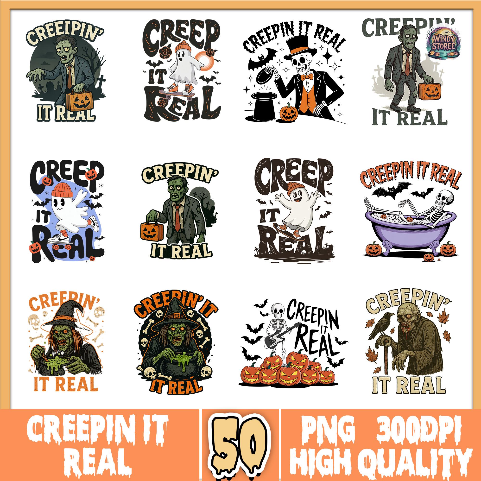 50+ Creepin it Real Png Bundle, Spooky Vibes Png, Trick Or Treat Png, Retro Ghost Png, Halloween Png Bundle, Skeleton Halloween Png