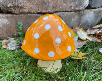 orange and white ceramic mushroom-large