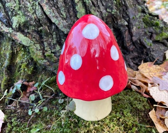 red and white ceramic mushroom-large