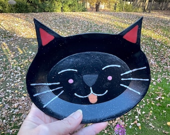 Ceramic Stoneware Black Cat Shaped Dish