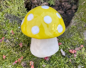 yellow and white ceramic mushroom