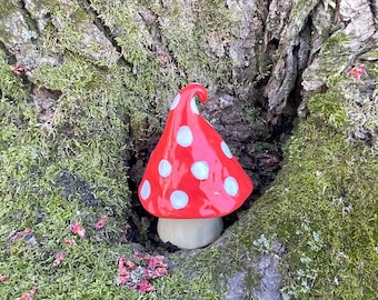 Whimsical red and white ceramic mushroom-large