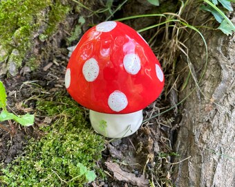 red and white ceramic mushroom