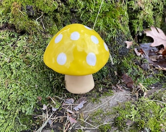 yellow and white ceramic mushroom