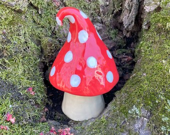 Whimsical red and white ceramic mushroom-large