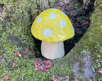 yellow and white ceramic mushroom-large